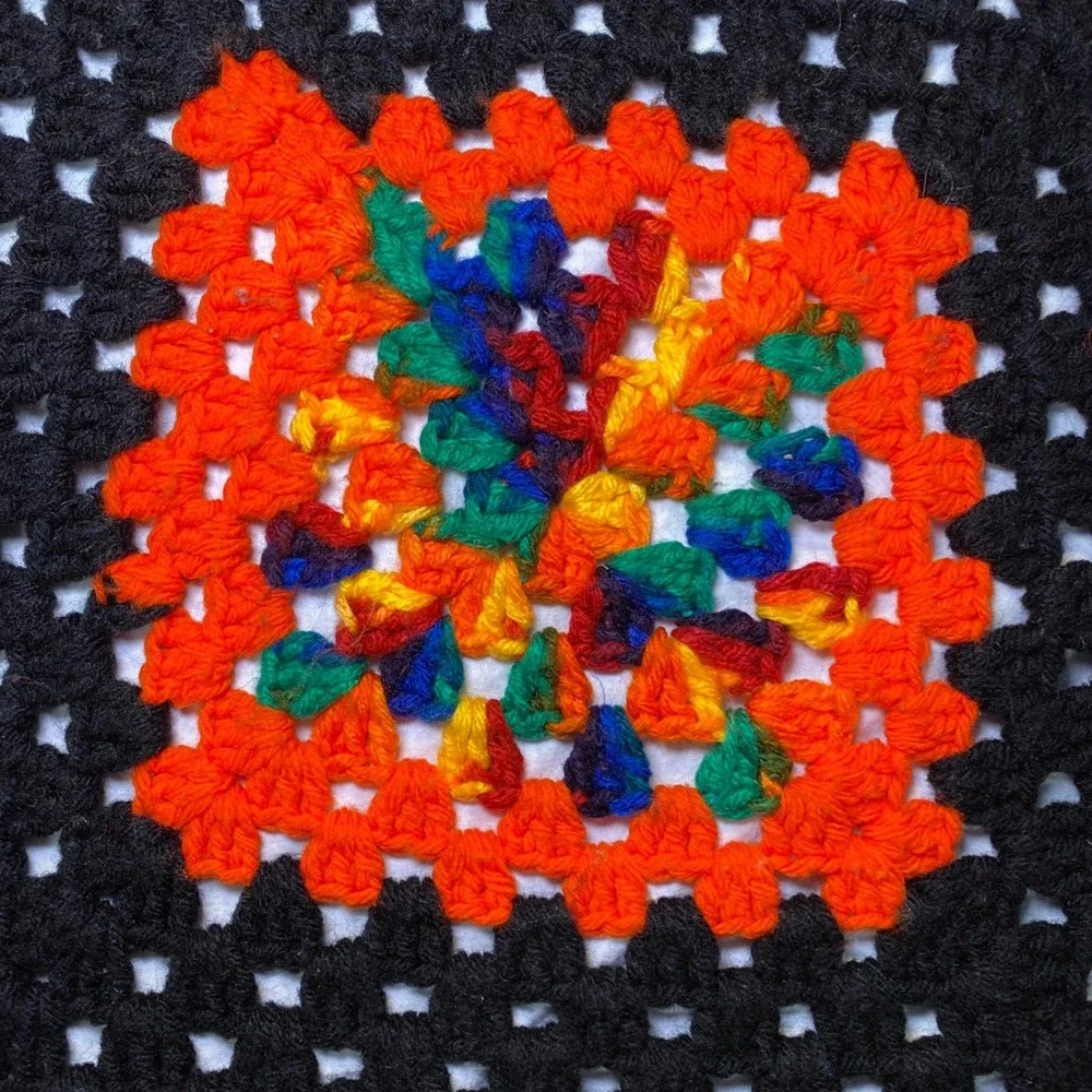 Vintage‎ Handmade Granny Square Blanket Throw 45x45 Multicolor Crochet Boho